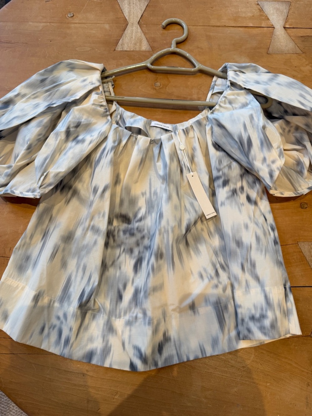 Rebecca Taylor Light beige and  gray Tie-Dye Puff Sleeve Women's Top